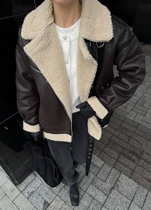 Дубленка женская шоколадная на меху