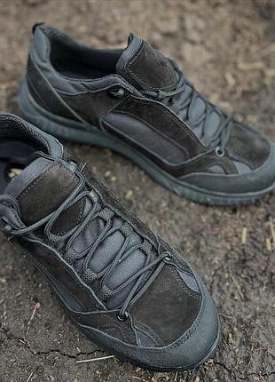 Тактические летние кожаные кроссовки вставка cordura 1000d черные