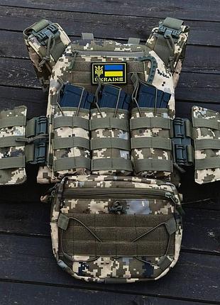 Комплект плитоноска быстрого сброса+ тройный подсумок и напашник пиксель олива