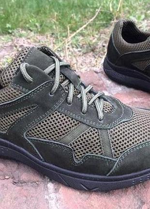 Тактичні літні кросівки з натурального нубуку та 3d сіткою для вентиляції олива 44