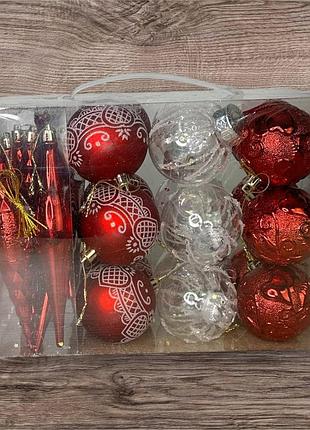 Набір іграшок на ялинку 19343 26 шт червоний