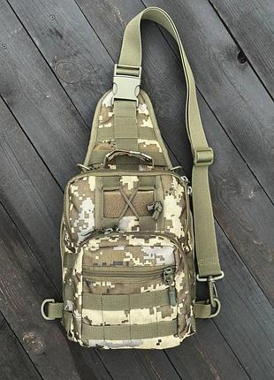 Тактическая сумка-рюкзак через плечо 7л пиксель олива