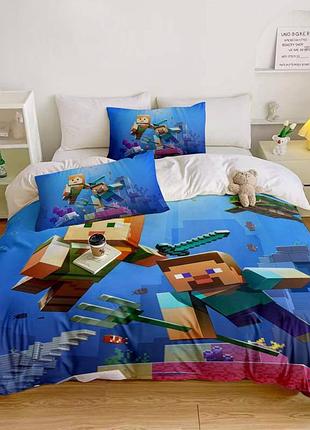 Постільна білизна 3d полуторна з мікросатину minecraft №3 31397 150х215 см 50х70 см