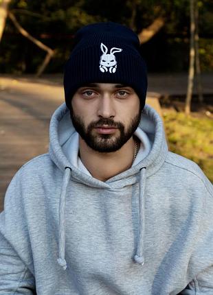 Шапка с добавлением шерсти "intruder" синяя bunny logo