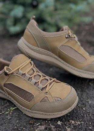 Тактические летние кожаные кроссовки вставка сетка или cordura койот