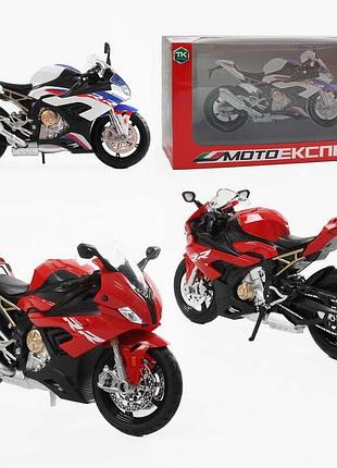 Іграшковий мотоцикл bg 63-620 «автоексперт», 2 кольори, метал і пластик, масштаб 1:12, звук та амортизація, підсвічування, гумові