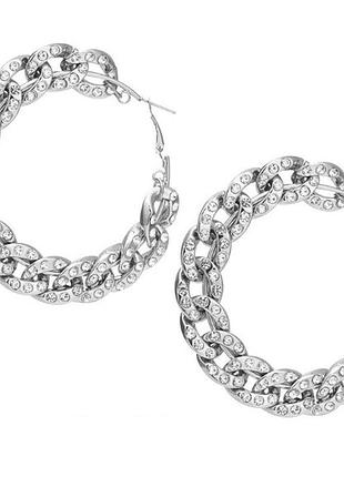 Сережки жіночі кільце 8469 60 мм 2 шт сріблясті
