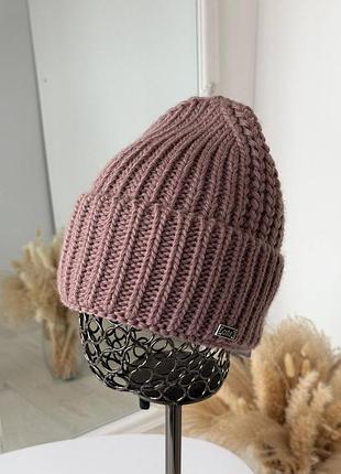 Женская шапка ❄️утепленная флисом ❄️🧶крупная вязка🧶