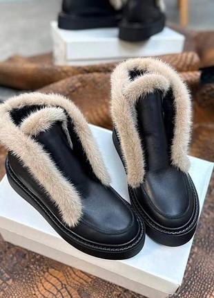 Черевики жіночі демисезонні/зимові натуральна шкіра і хутро норки