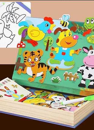 C 74019 (32) экологичный набор «животные» из дерева с заданиями, доска для рисования в коробке