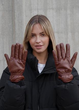 Жіночі шкіряні теплі зимові сенсорні перчатки рукавиці 1-59 without tomy brown
