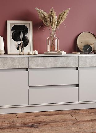 Большой комод с дверью и ящиками эверест стайл-1600 160,2х39х75,4 см кашемир/бетон (dtm-071159)
