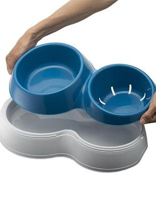 Миска для корму з подвійним дном для води large 44x27x12h, синій