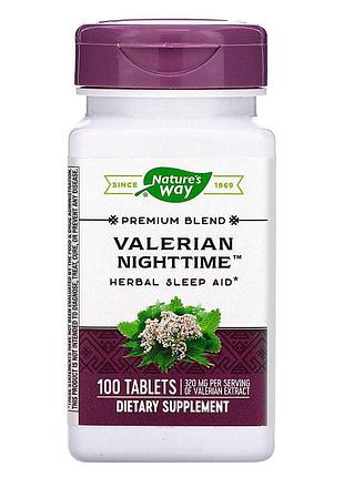 Валериана, valerian nighttime, nature's way, без привкуса, для сна, 100 таблеток
