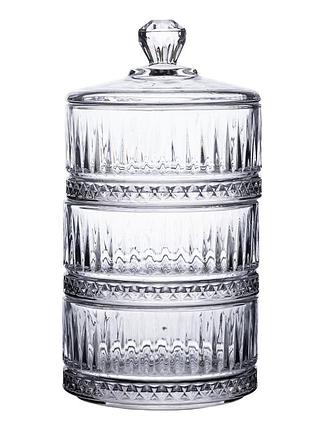 Цукерниця триярусна скляна з кришкою ø 10 см hp-yh-16