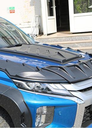 Комплект накладок на капот dragon mitsubishi l200 2015-2025 3 шт тюнинг для защиты от повреждений ve-33