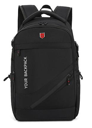 Мужской городской рюкзак черный повседневный для ноутбука водонепроницаемый спортивный для работы учебы и тренировок