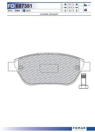 Колодки тормозные дисковые передн peugeot 307 sw (3h) 1.6 2002.03-2009.12 fo 687381