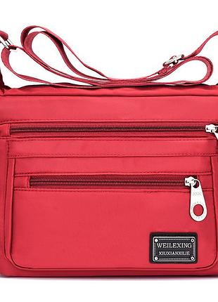 Женская красная сумка нейлоновая на плечо