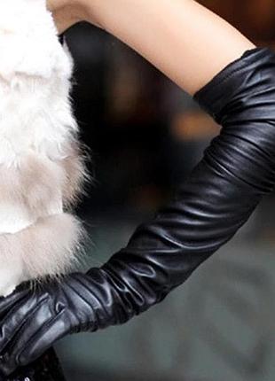 Перчатки высокие женские из экокожи черный l
