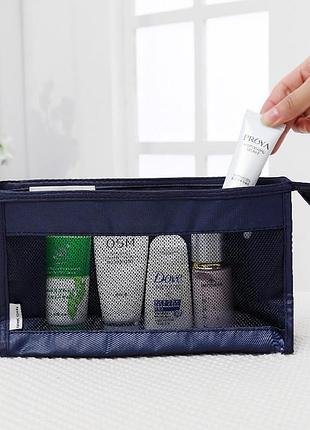 Сумка для хранения косметички из ткани однотонного цвета, сращенная из сетки