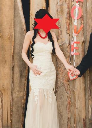 Весільне вечірнє випускна сукня - бюстьє кольору шампанського фатин мереживо6 фото
