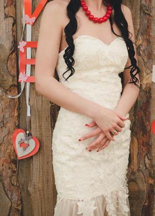 Весільне вечірнє випускна сукня - бюстьє кольору шампанського фатин мереживо8 фото