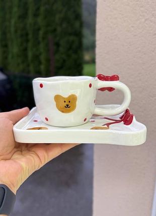 Кружка з блюдцем банти і мішки, 220 мл