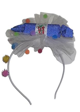 Новорічний обруч для волосся цукерка з блискітками one size різнобарвний