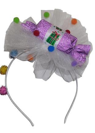 Обруч на новий рік для волосся цукерка з блискітками з фатином one size рожевий