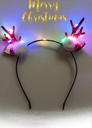 Світящийся різдвяний обруч світлодіодний рожки one size різнобарвний