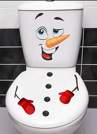 Наклейка рождественская снеговик для ванной комнаты 30 на 30 см белый