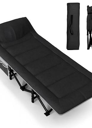 Туристическая походная раскладушка со встроенным матрасом leobro black (lb-cc-k1-blk)