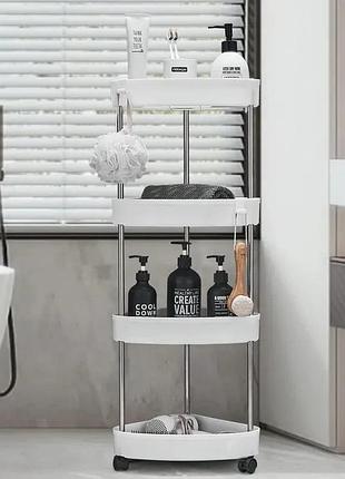 Кутовий стелаж для ванної кімнати 4 яруси, на коліщатках (85х28х22см),corner storage rack