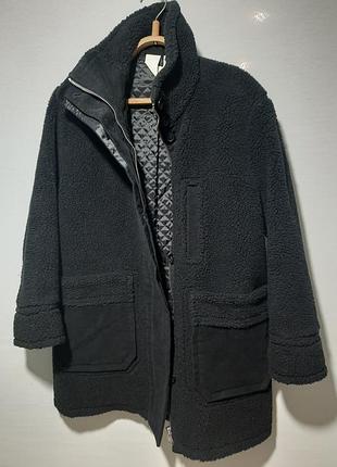 Arket teddy black coat , чорне пальто шуба теді на блискавці 34, кожух під овечу вовну