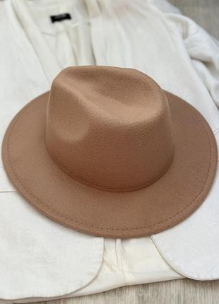 Стильная фетровая шляпа федора бежевый 56-58р (840)