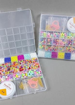 Набір бісеру для плетіння дівчаткам c 58271 ножиці, леска, фурнітура, в коробці детальніше: