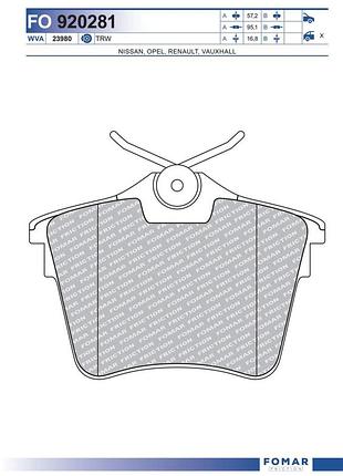 Колодки тормозные дисковые задн opel vivaro a фургон (x83) 1.9 2001.08-2014.07 fo 920281