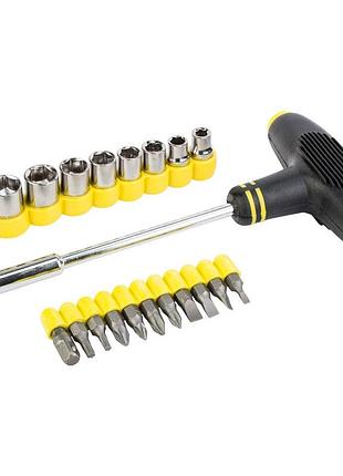 Отвертка с т-образной ручкой и 21 насадкой crv для монтажа и демонтажа резьбовых соединений ve-33