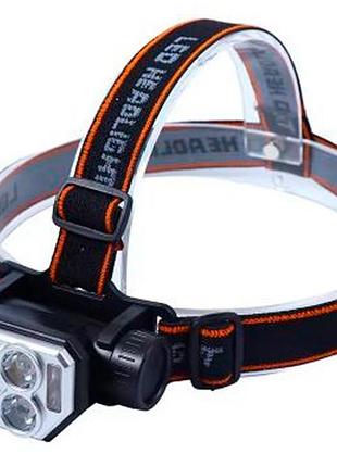 Фонарь налобный аккумуляторный 4lm+2+2smd (mph038282)