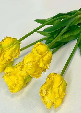 Штучні тюльпани латексні махрові 5 шт. жовті real touch, букет для декору, подарунок.