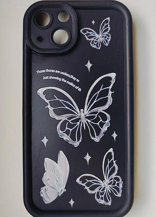 Чехол силиконовый " бабочка" для смартфона apple iphone 14 черный