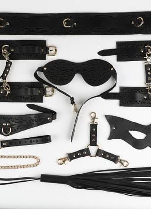 Набір шкіряний бдсм premium ажурний чорний (kit-6)