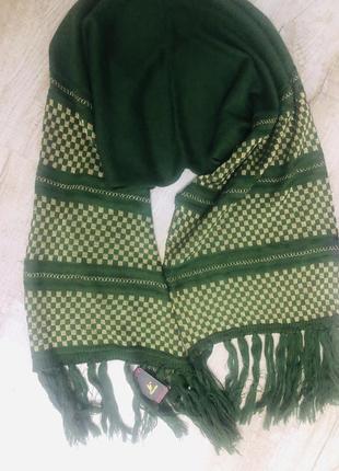 Зелений темний вовняний палантин шарф великий золотий1 фото