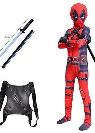 Костюм дэдпул с мечом и креплением deadpool детский спандекс xl (130 см-140 см) abc