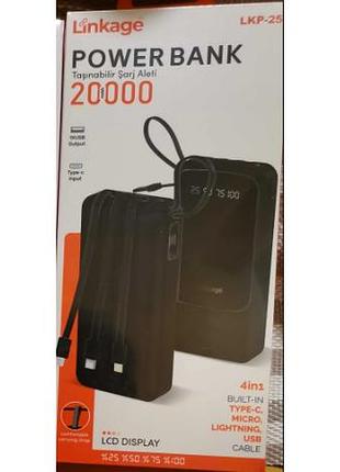 Павербанк 20000 mah реальна місткість power bank linkage портативний зарядний пристрій lkp-25 4in1 abc чёрный