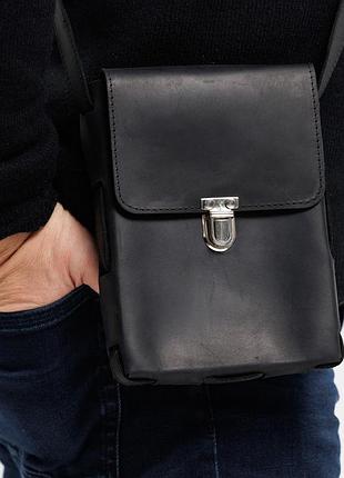 Сумка шкіряна унісекс чорна (bag-6)