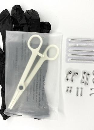 Набор для прокалывания под пирсинг finding перчатки зажим иглы пирсинг разный сталистый 12 шт