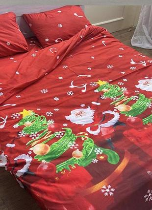 Постельное белье бязь санта с подарками двуспальный евро