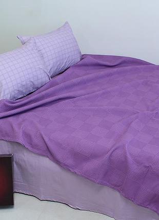 Простынь-покрывало пике 160х235 см. клетка лаванда
